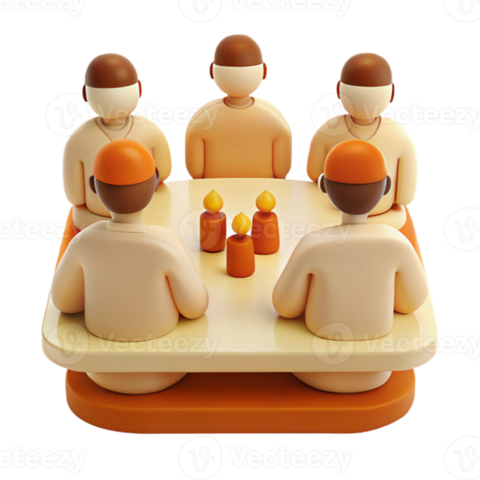 3D Render of People Sitting Around a Table with Candles png