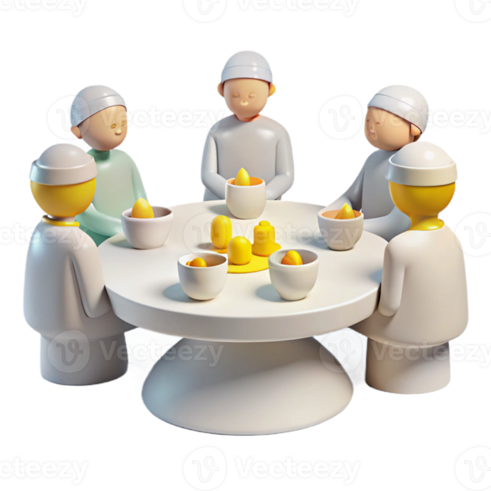 3D Illustration of People Eating Together at a Table png