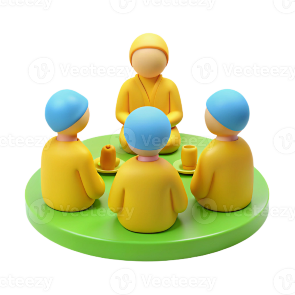 Group of 3D Cartoon Characters Sitting Together in a Circle png