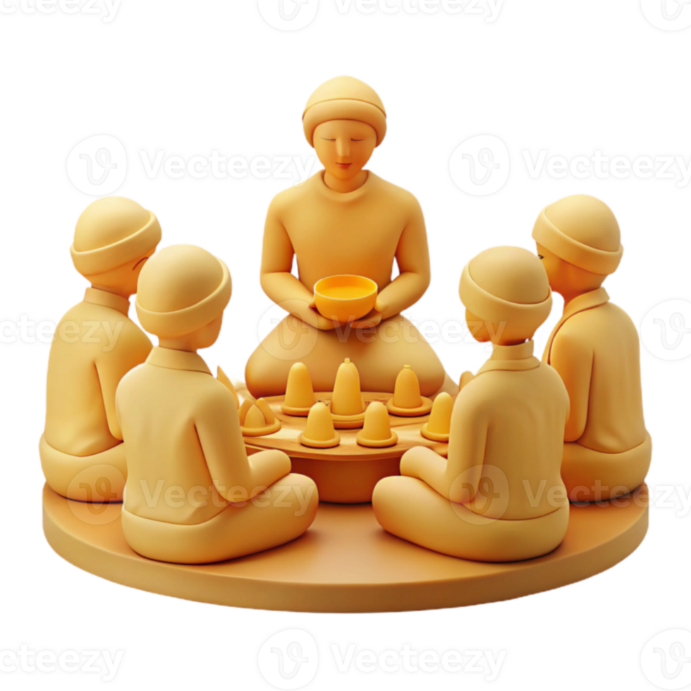 Group of People Sitting in a Circle with a Bowl in the Center png