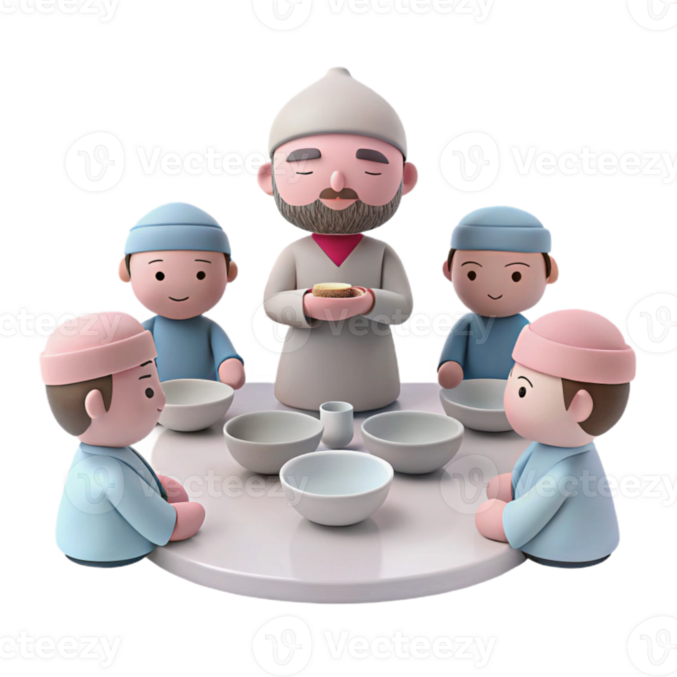 3D Cartoon Illustration of People Around a Table Eating Together png