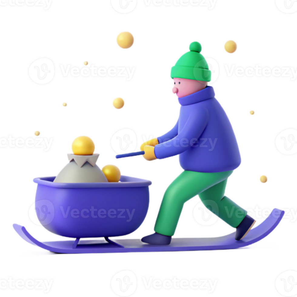 Winter Fun Sledding with a Bag of Gold png