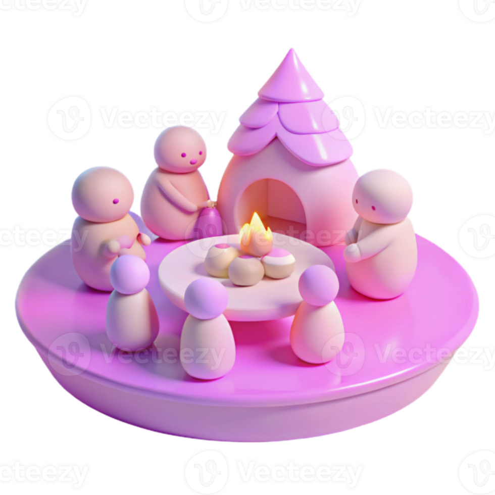 Cute Characters Around Campfire png
