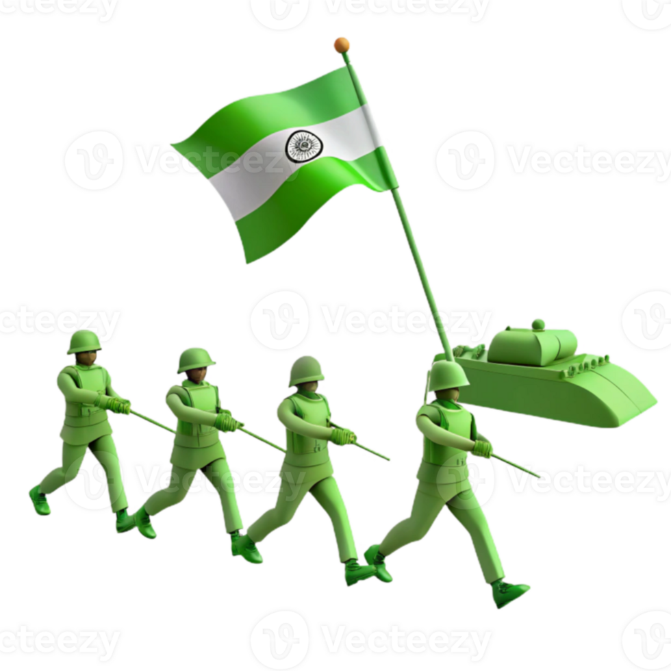 Soldiers Marching with Flag and Tank png