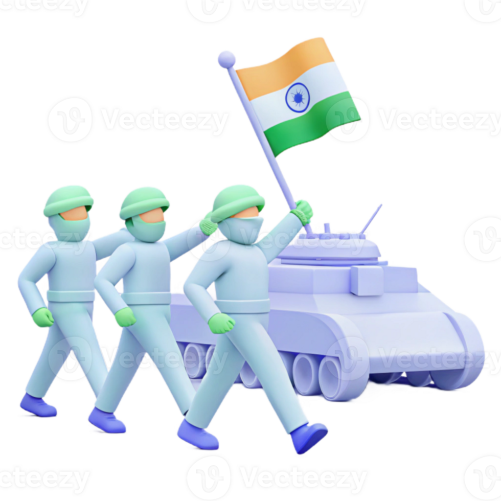 Soldiers Marching with Tank and Flag png
