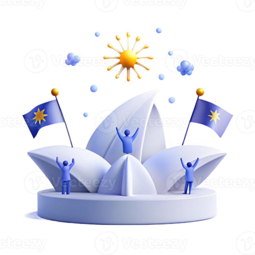 3D Model of a Building with Flags png