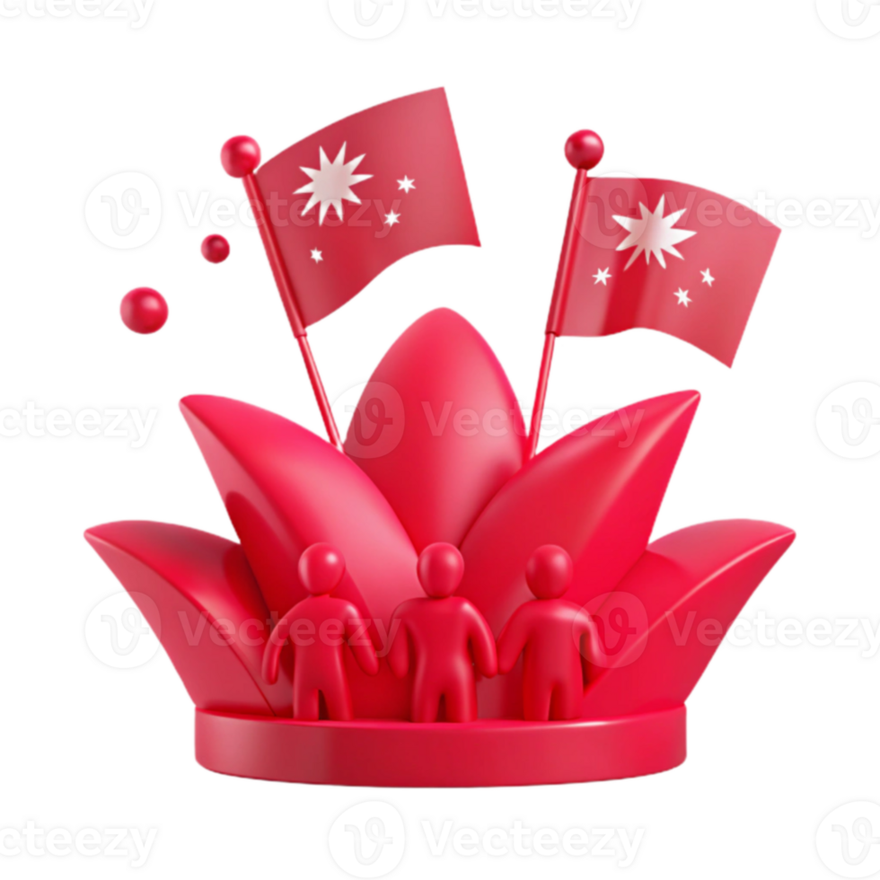 3D Red Flower with Flags png