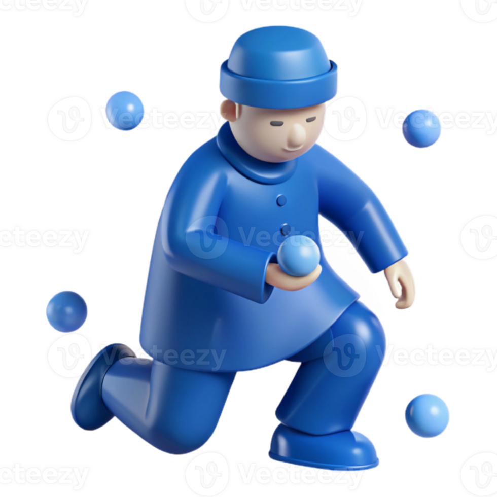 Blue 3D Character Kneeling png
