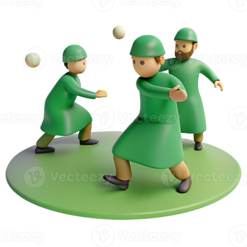 3D Cartoon Characters Playing Catch png