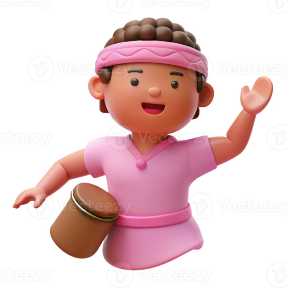 Smiling 3D Character with Drum png