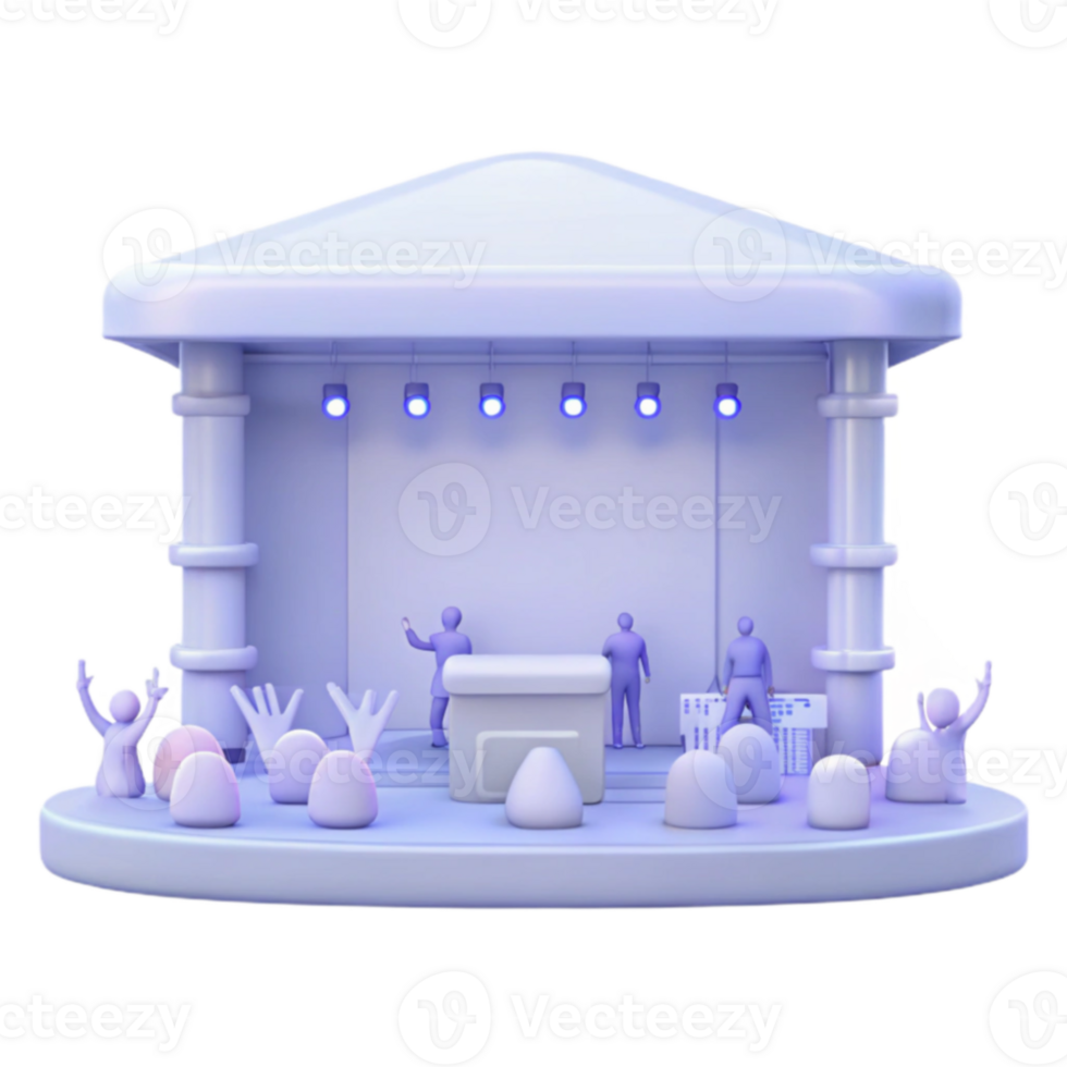 3D Stage Setup with Lights and Audience png
