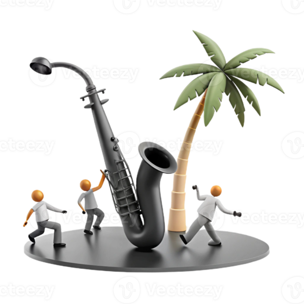 Saxophone Palm Tree 3D Illustration png