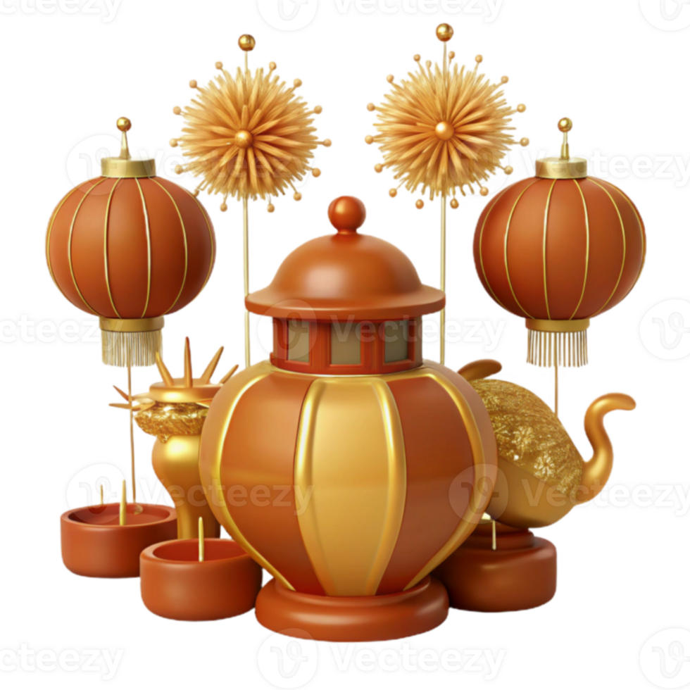 Golden Chinese Lanterns Teapot png