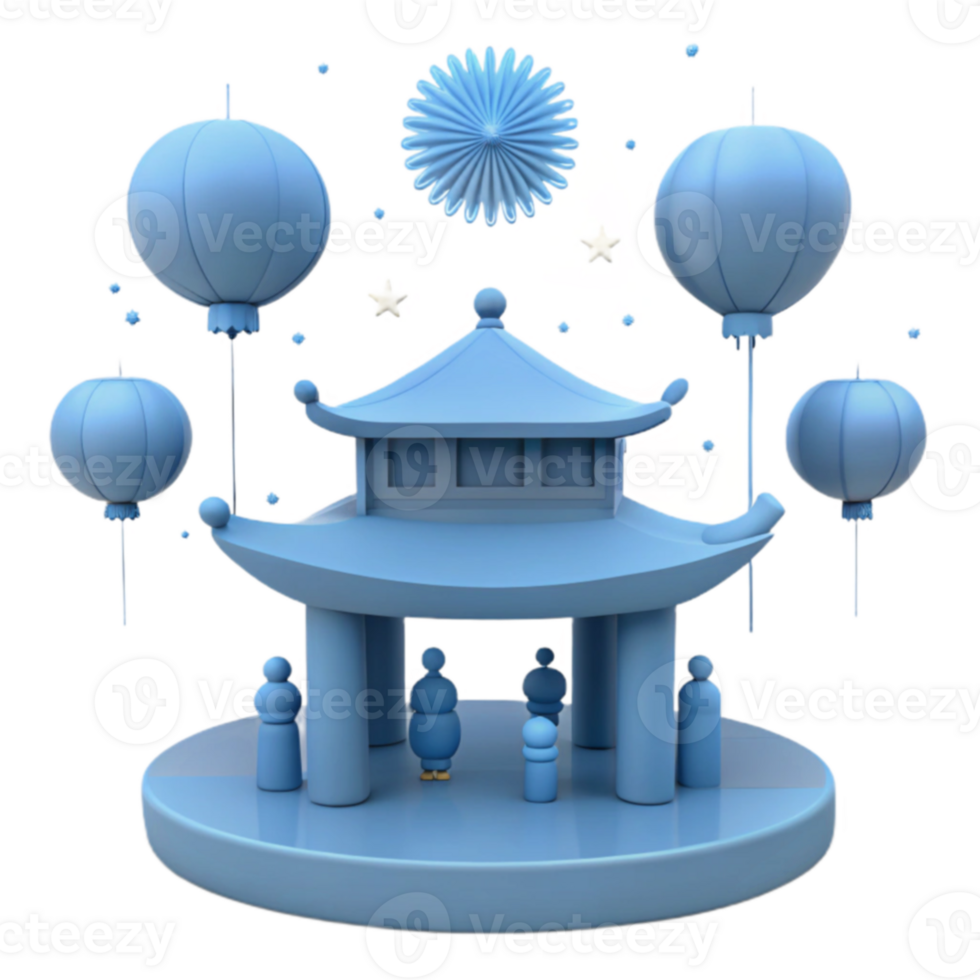 Blue Pagoda with Lanterns png