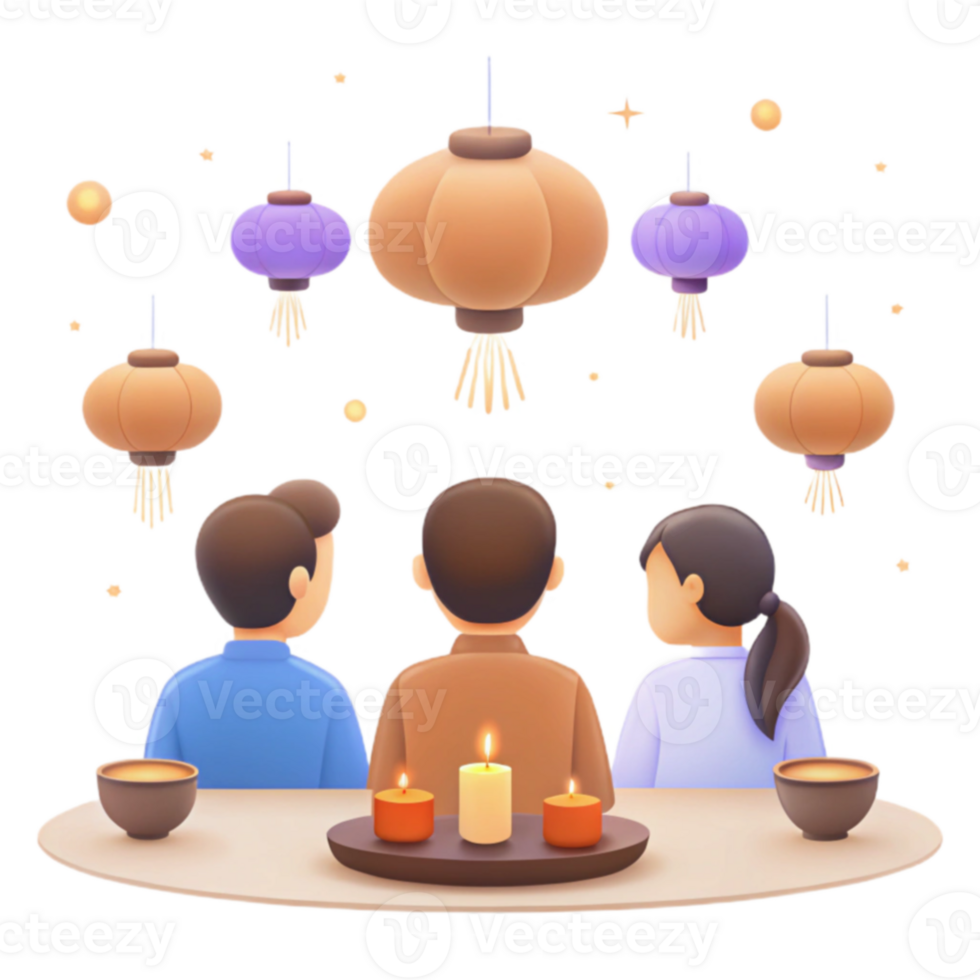 Friends Gather Under Lanterns png
