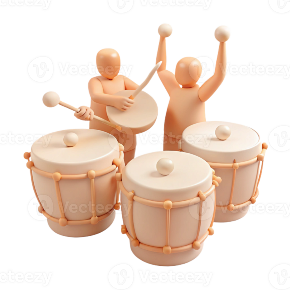 3D Cartoon Characters Playing Drums png