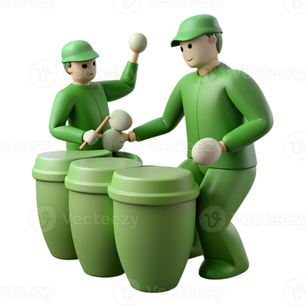 Green Characters Play Drums png