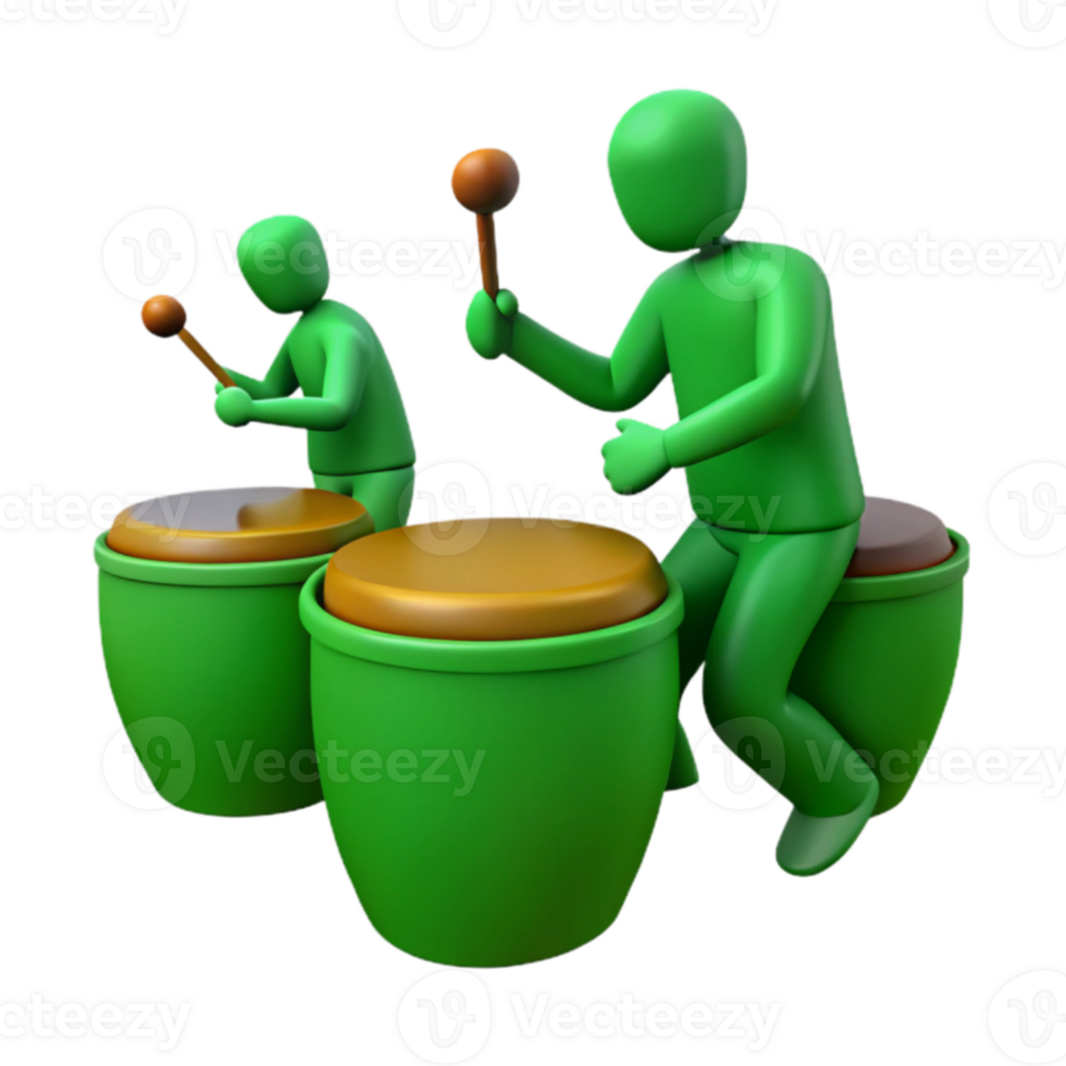 Green Figures Playing Drums png