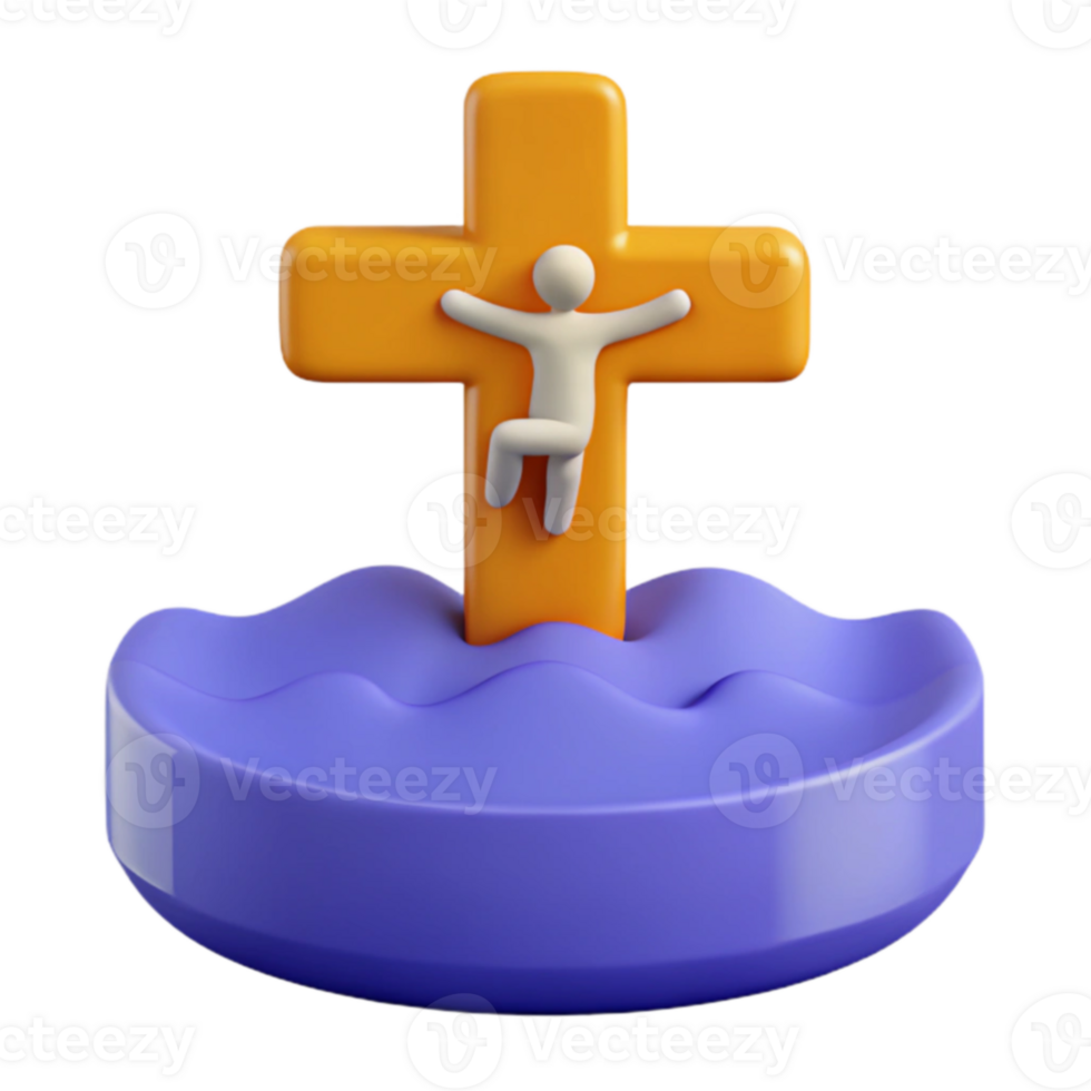 3D Render of Cross in Water png