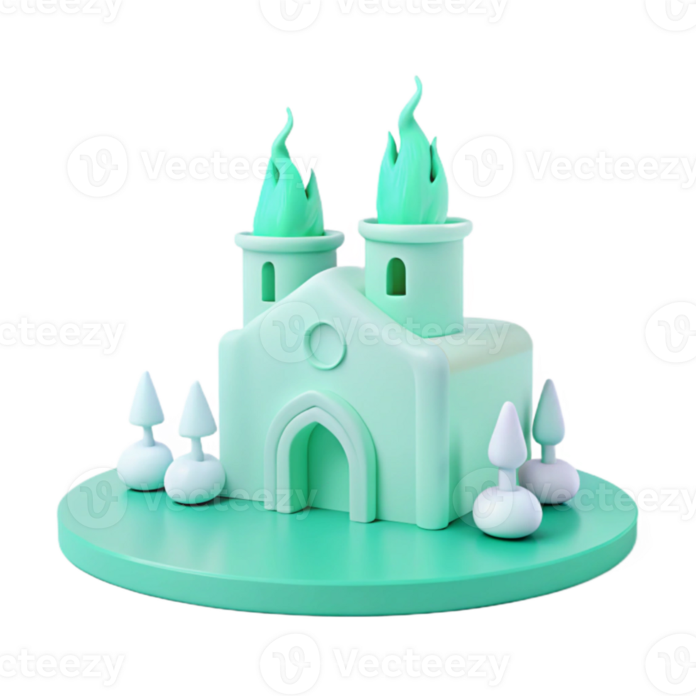 3D Cartoon Castle with Flames png