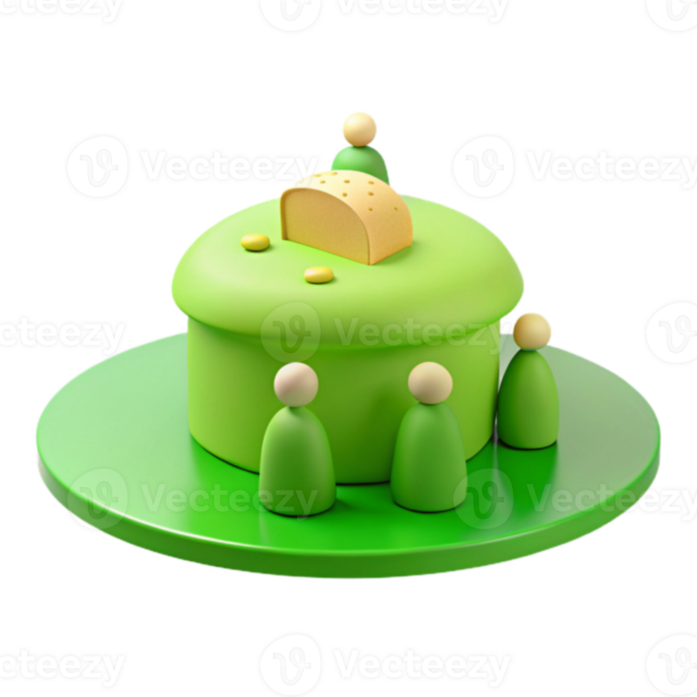 Green 3D Figures Around Cake png