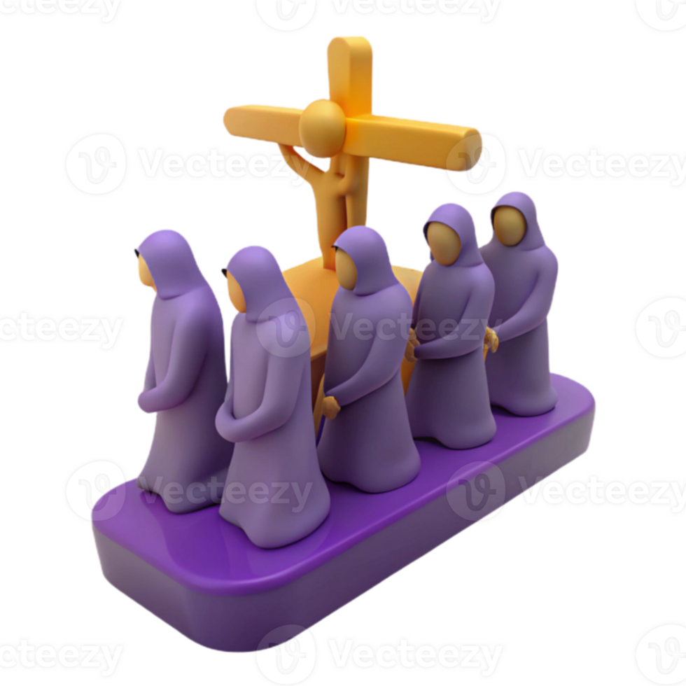 3D Render of People Praying png