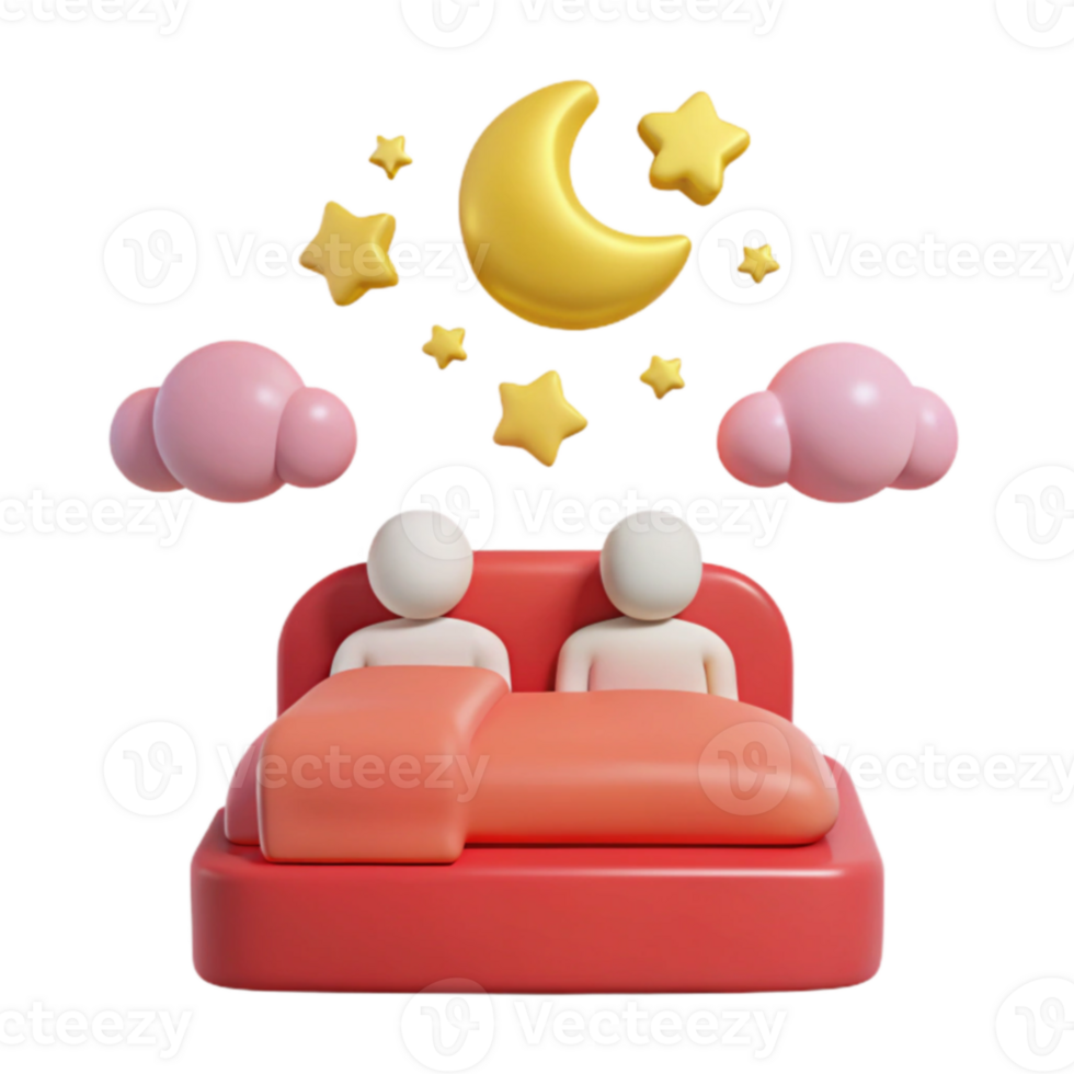 Couple Sleeping in Bed with Moon and Stars png