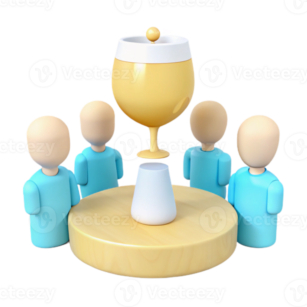 Group of 3D Figures Around Trophy png