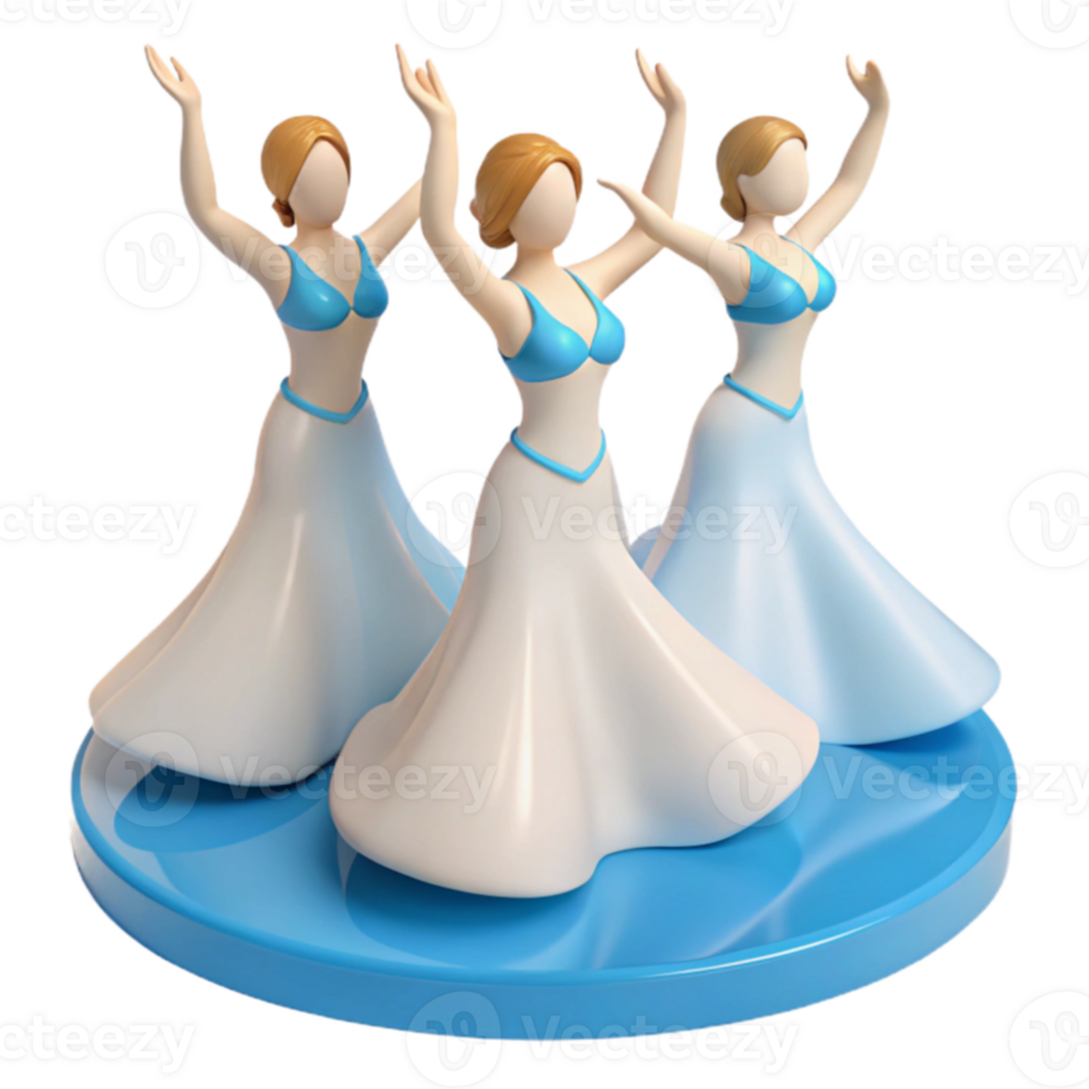 3D Dancing Women in Blue png