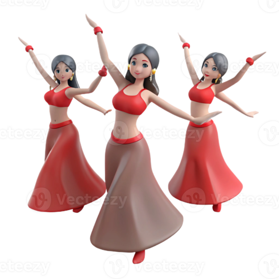 3D Dancing Women in Red png