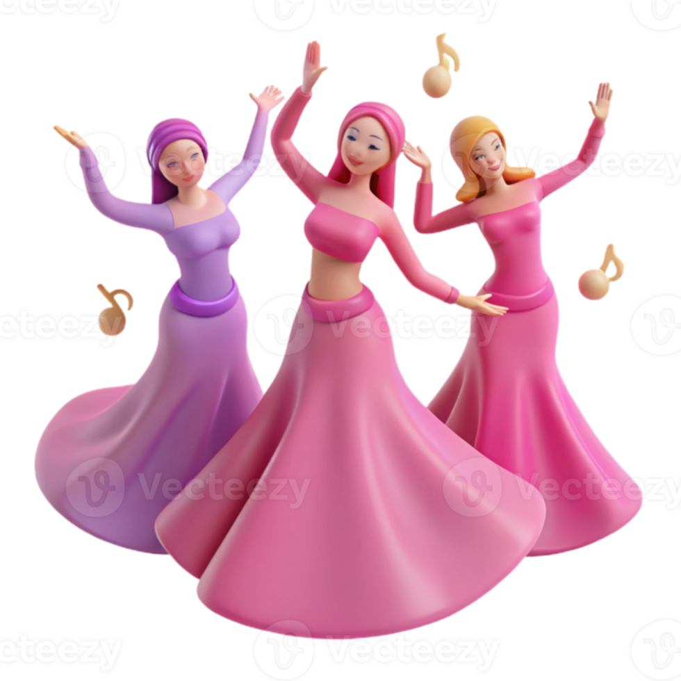 Dancing Girls in Pink Dresses png