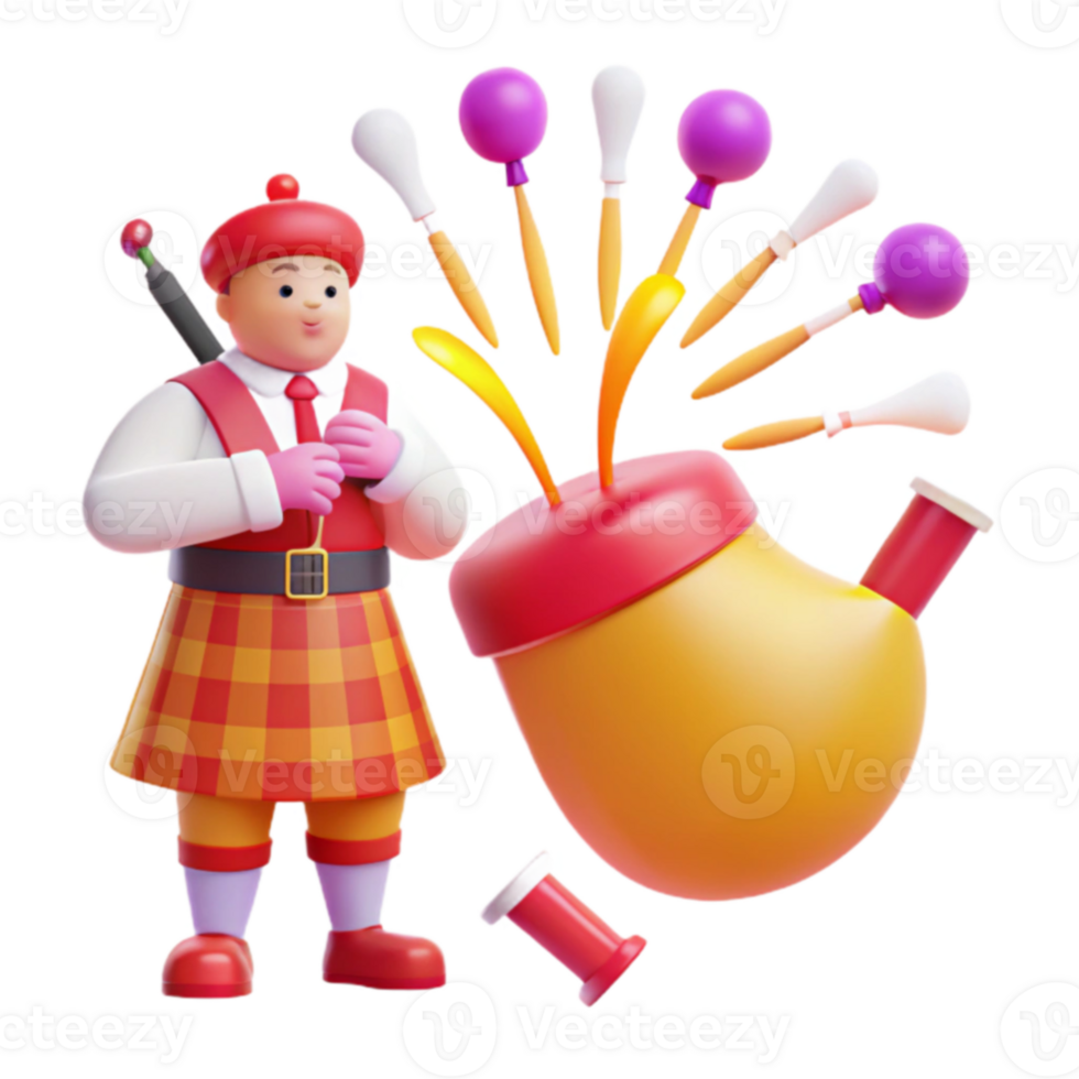 3D Cartoon Bagpipe Player png