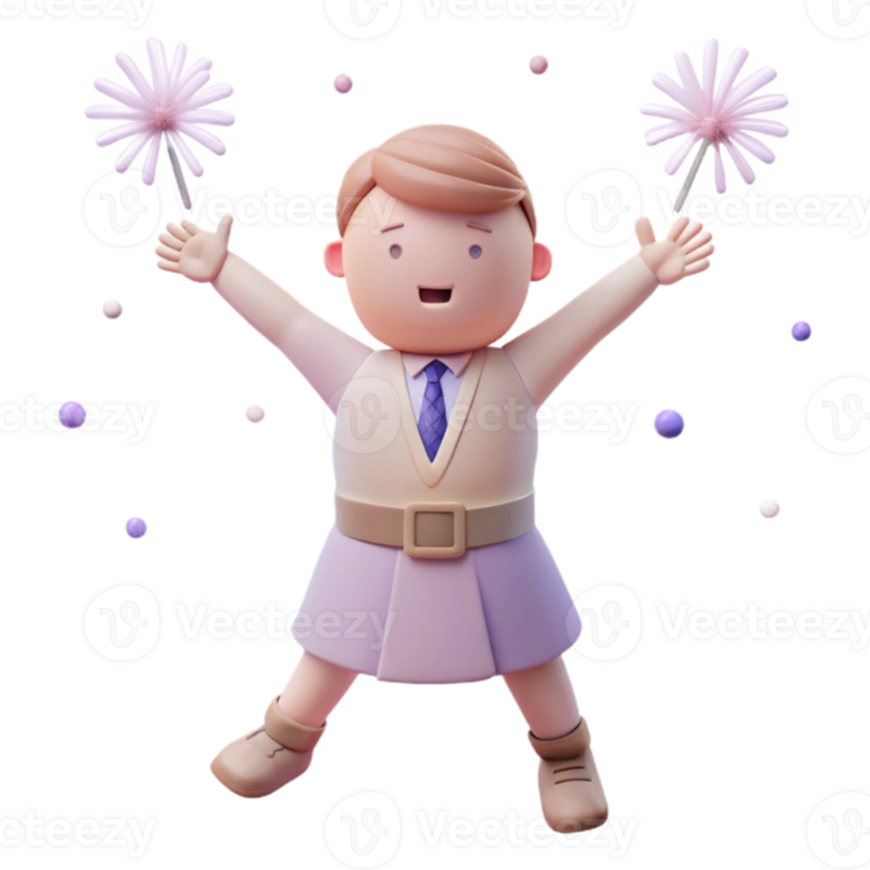 Cheerful 3D Character with Flowers png