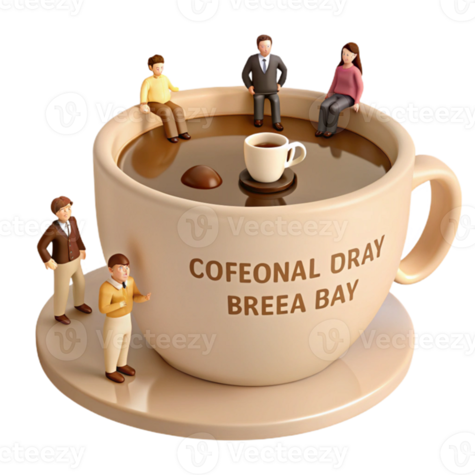 Tiny People on Giant Coffee Cup png