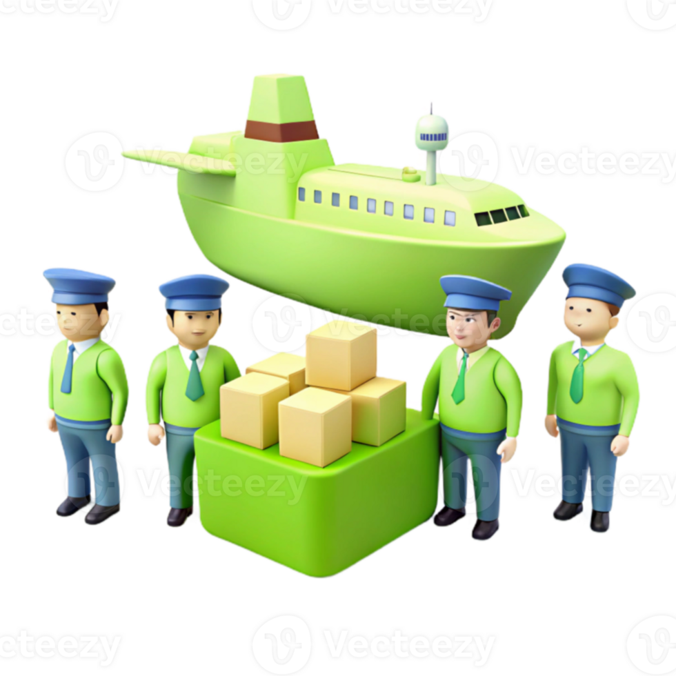 Cargo Ship Workers Loading Boxes png
