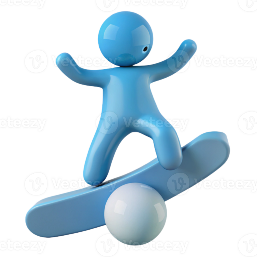 Blue Figure Balancing on Sphere png