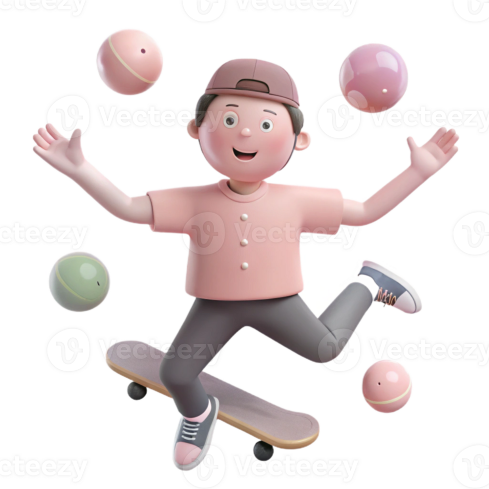 3D Boy Skateboarding Fun png