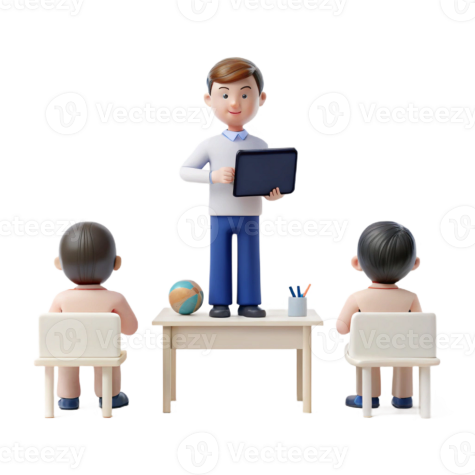 Teacher Using Tablet in Classroom png