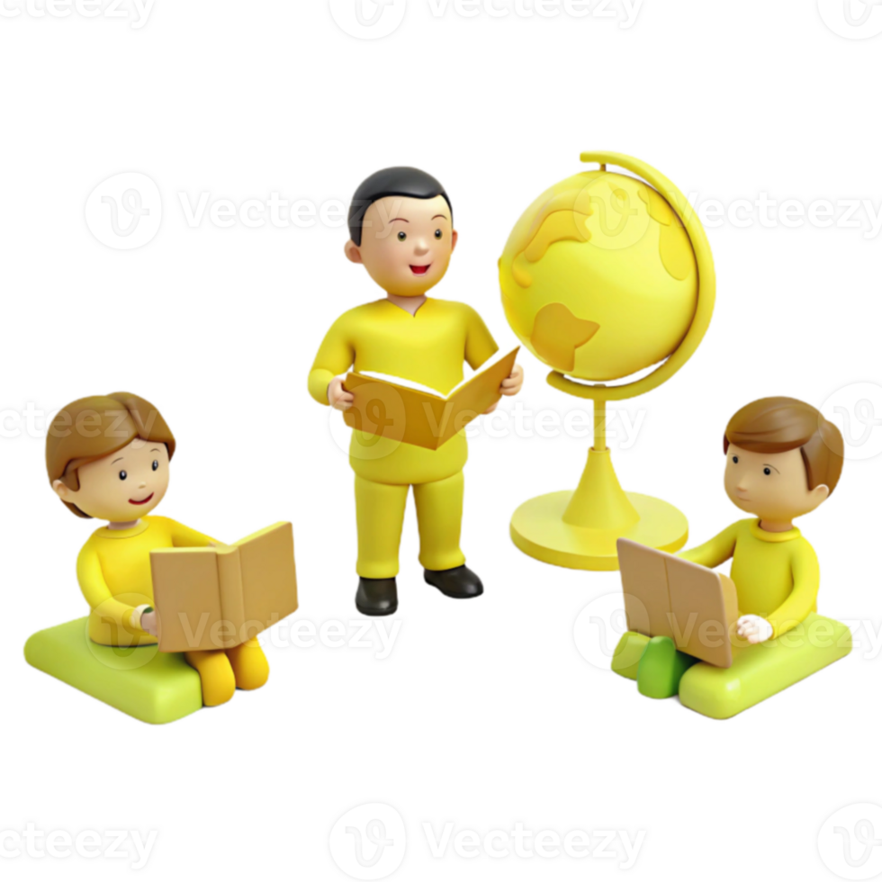 Children Learning with Globe and Books png