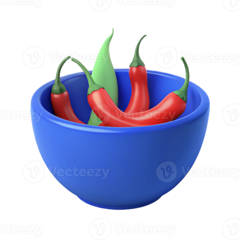 Red Chili Peppers in Blue Bowl png