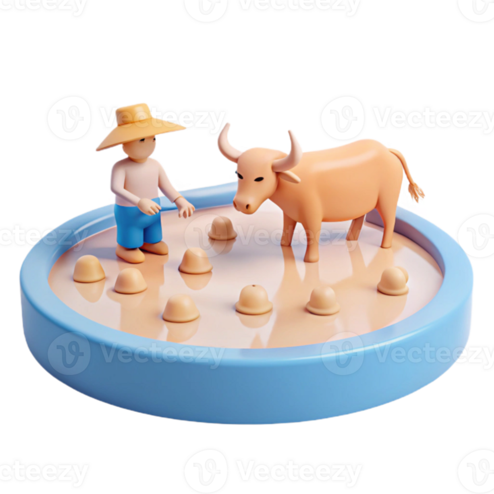 3D Farmer and Cow in a Circle png