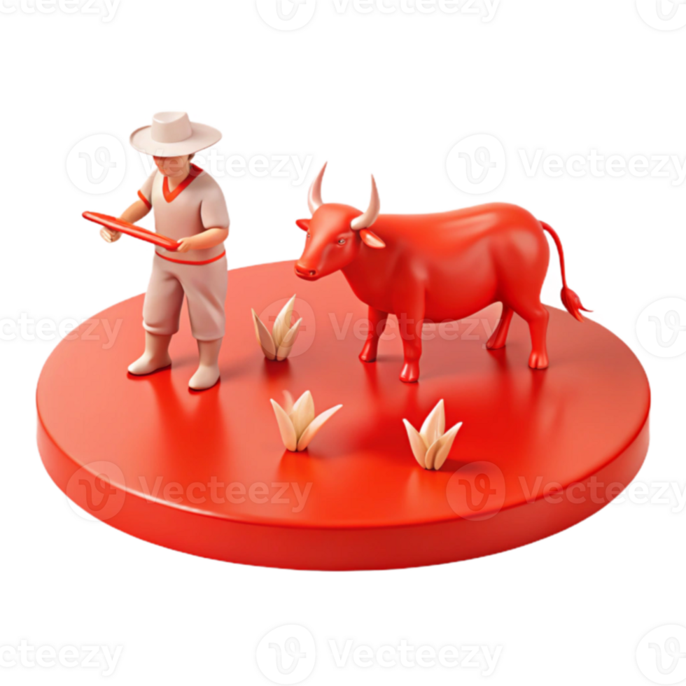 Farmer and Bull 3D Model png