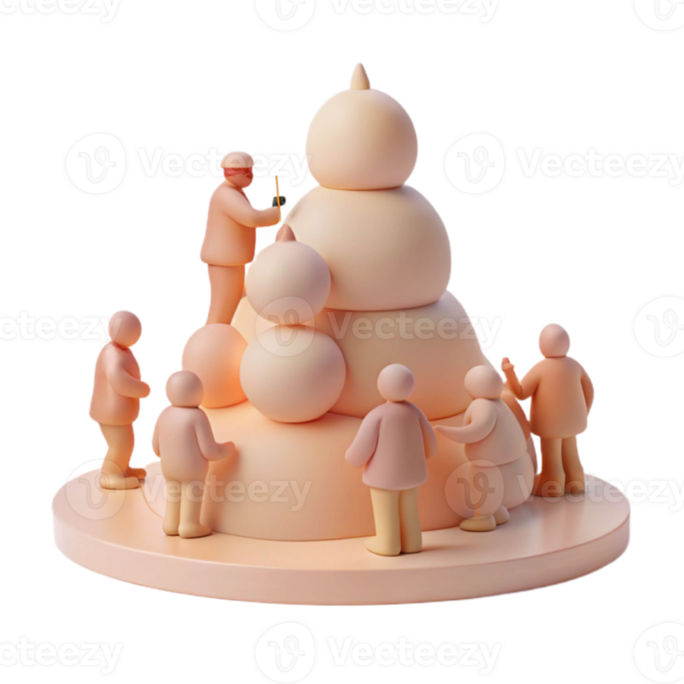3D Render of People Building a Stack png