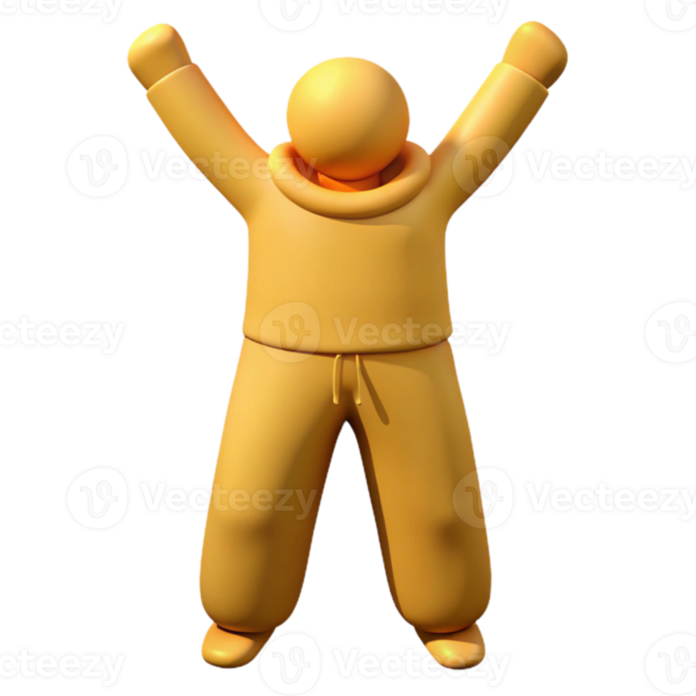 3D Yellow Character Raises Hands png