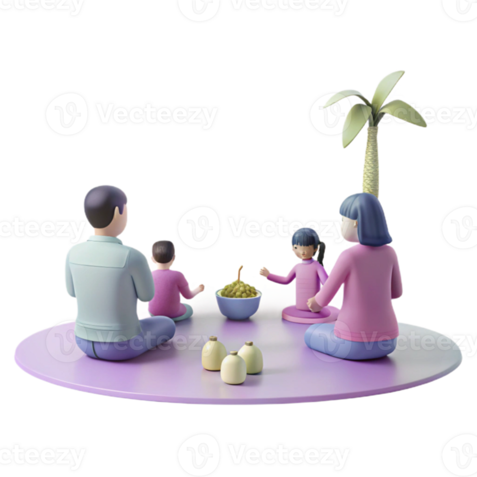 Family Picnic Under Palm Tree png
