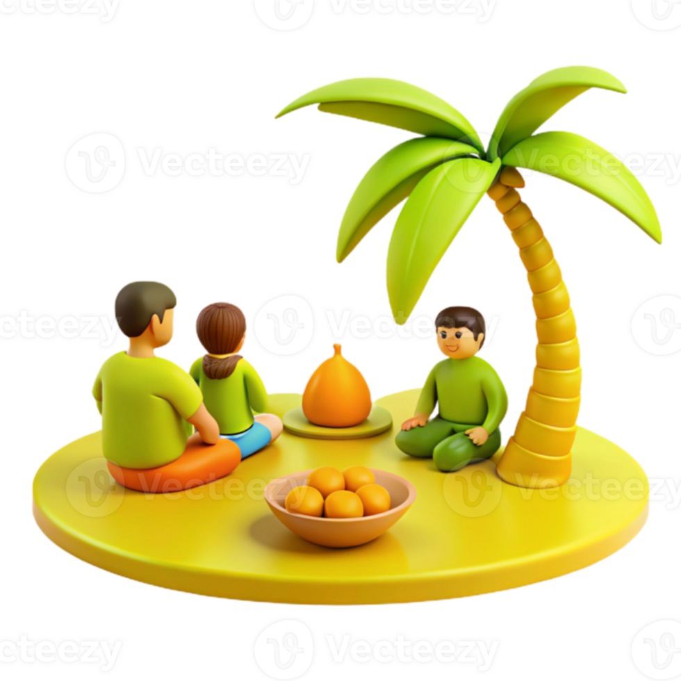 Family Picnic Under Palm Tree png