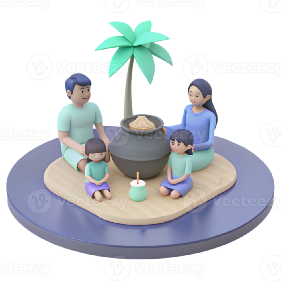 Family Gathering Under Palm Tree png