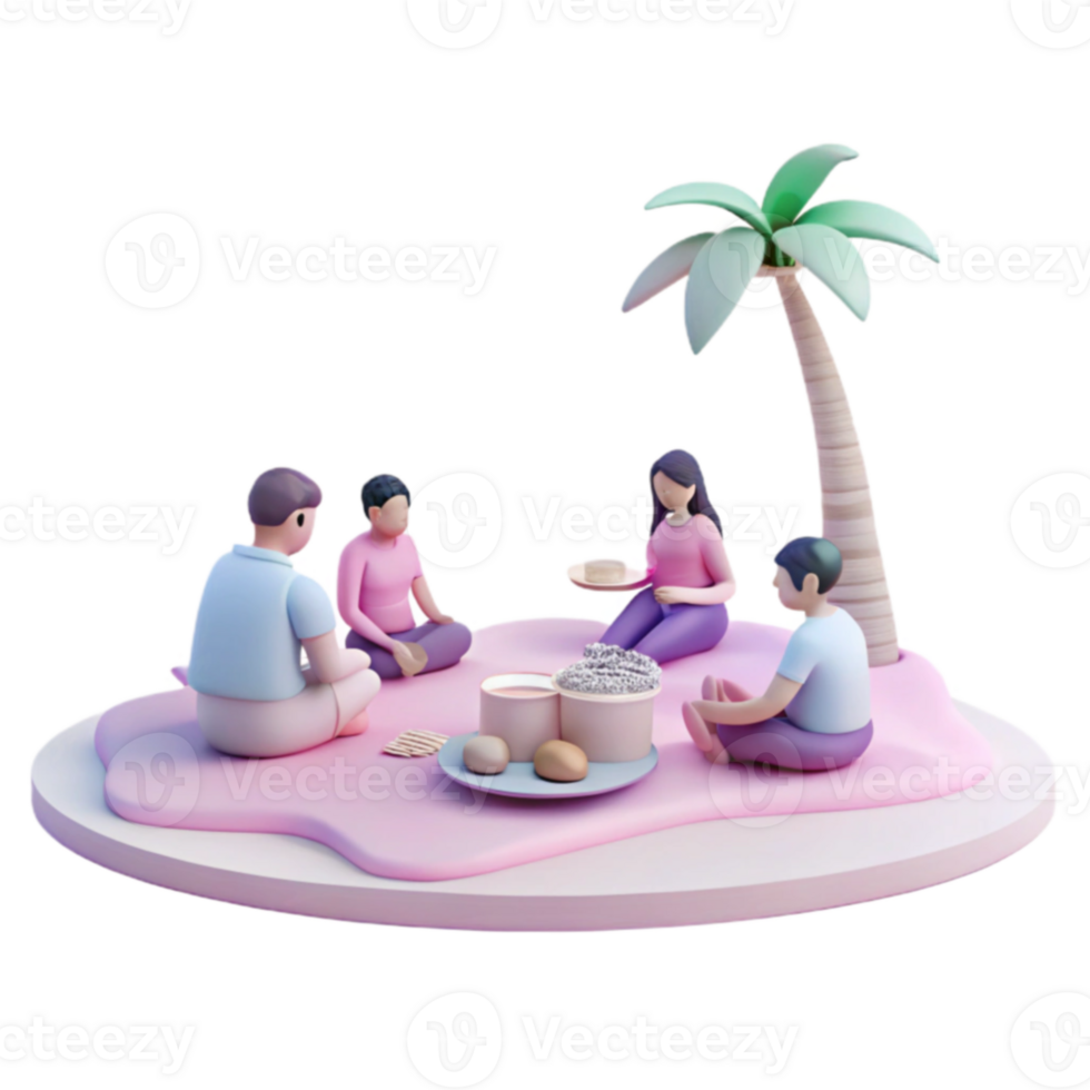 Friends Enjoying Picnic Under Palm Tree png