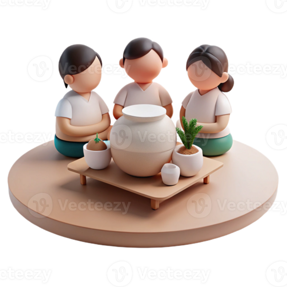 3D Cartoon Friends Around Table png