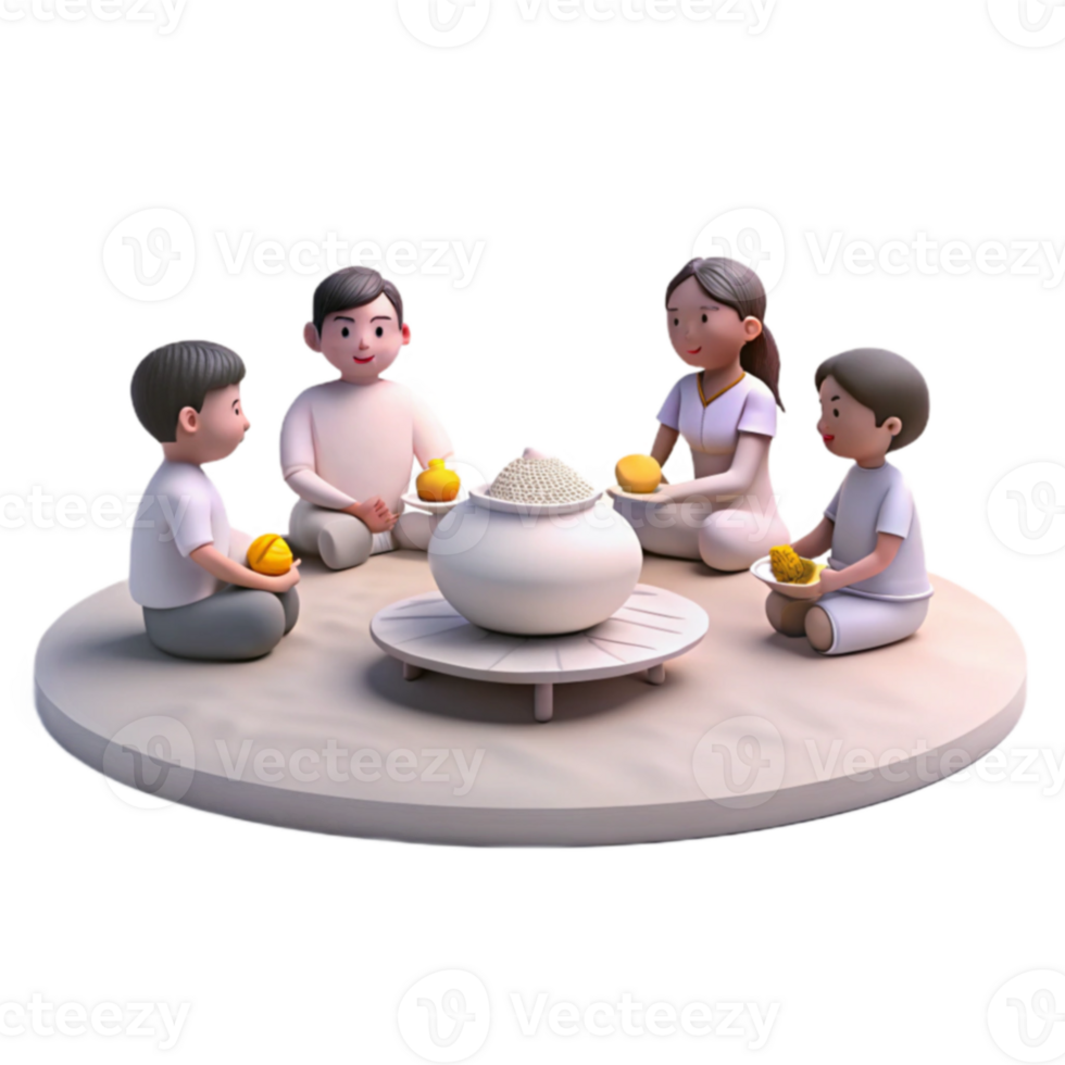 Family Gathering Around Pot of Rice png